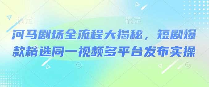 河马剧场全流程大揭秘，短剧爆款精选同一视频多平台发布实操-资源V站