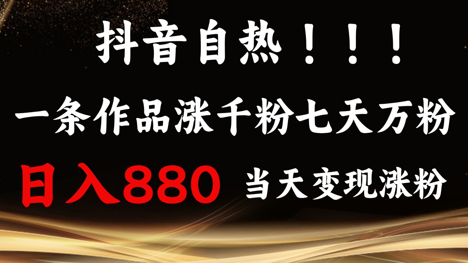 抖音小红书自热，一条作品1000粉，7天万粉，单日变现880收益-资源V站