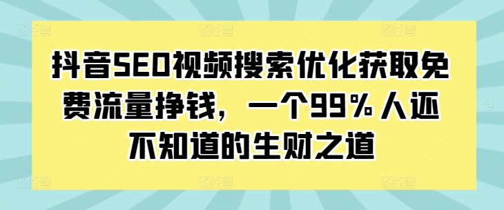 抖音SEO视频搜索优化获取免费流量挣钱，一个99%人还不知道的生财之道-大伟资源网
