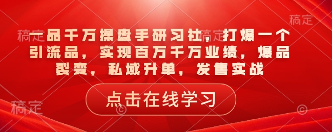 一品千万操盘手研习社，打爆一个引流品，实现百万千万业绩，爆品裂变，私域升单，发售实战-资源V站