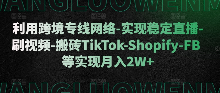 利用跨境专线网络-实现稳定直播-刷视频-搬砖TikTok-Shopify-FB等实现月入2W+【揭秘】-资源V站