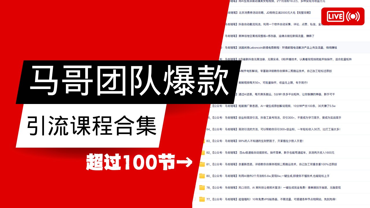 马哥团队【122节】最全项目爆款引流课程合集【持续更新】-资源V站