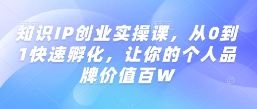 知识IP创业实操课，从0到1快速孵化，让你的个人品牌价值百W-资源V站