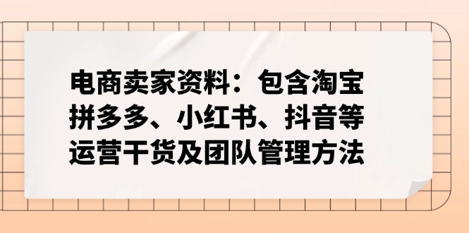 电商卖家资料：包含淘宝、拼多多、小红书、抖音等运营干货及团队管理方法-资源V站