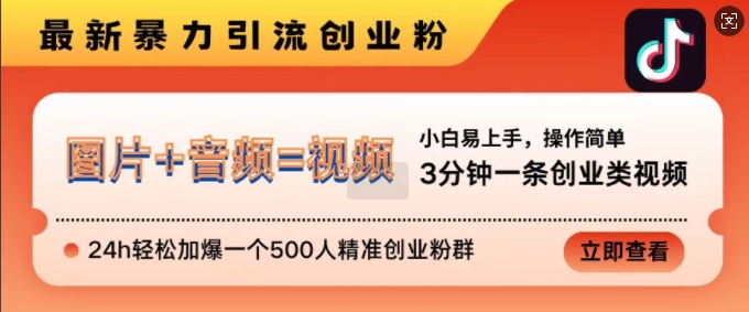 抖音最新暴力引流创业粉，3分钟一条创业类视频，24h轻松加爆一个500人精准创业粉群【揭秘】-资源V站