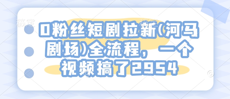 0粉丝短剧拉新(河马剧场)全流程，一个视频搞了2954-资源V站