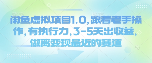 闲鱼虚拟项目1.0，跟着老手操作，有执行力，3-5天出收益，做离变现最近的赛道-资源V站