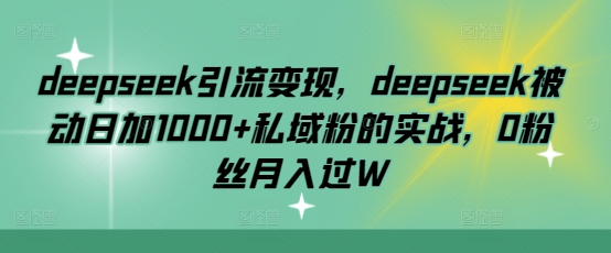 deepseek引流变现，deepseek被动日加1000+私域粉的实战，0粉丝月入过W-资源V站