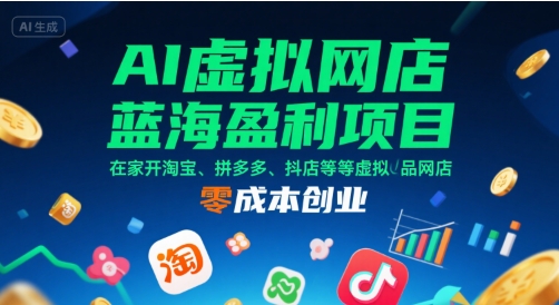 AI虚拟网店蓝海盈利项目，在家开淘宝、拼多多、抖店等虚拟品网店，零成本创业-资源V站
