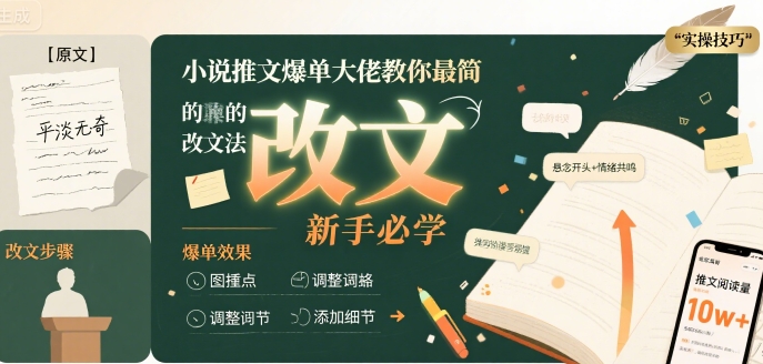 小说推文爆单大佬教你最简单的改文方法实操课，新手必学-资源V站