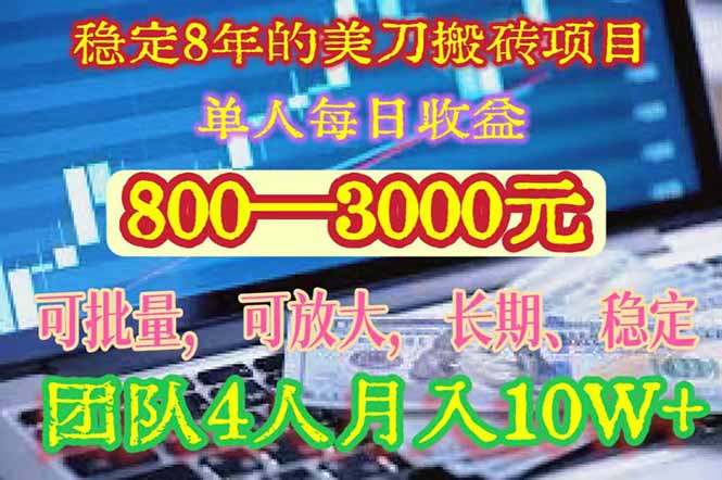 稳定8年的美刀搬砖项目，单人每日收益800—3000.团队4人月入10W+.可线下-资源V站