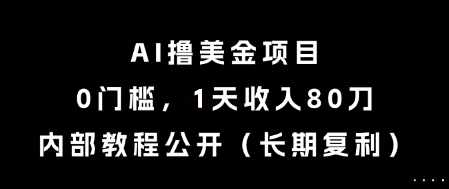 AI撸美金项目，0门槛，1天收入80刀，内部教程公开【揭秘】-资源V站