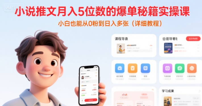 小说推文月入5位数的爆单秘籍实操课，，小白也能从0粉到日入多张(详细教程)-资源V站