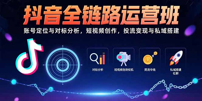 抖音全链路运营班：账号定位与对标分析，短视频创作，投流变现与私域搭建-资源V站