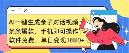 AI一键生成亲子对话视频，条条爆款，一部手机即可操作，单日变现数张-资源V站