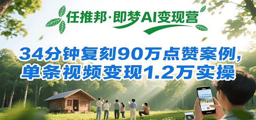 任推邦·即梦AI变现营，34分钟复刻90万点赞案例，单条视频变现1.2万实操-资源V站