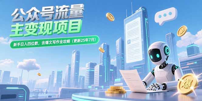 公众号流量主变现项目，新手日入四位数，含爆文写作全攻略(更新25年7月-资源V站