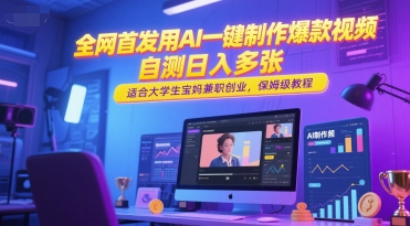 全网首发用AI一键制作爆款视频，自测日入多张，适合大学生宝妈兼职创业，保姆级教程-资源V站