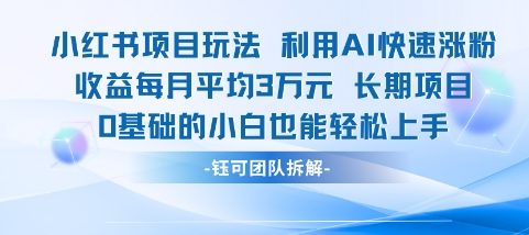 适合小白操作的小红书新项目，利用AI快速涨粉，收益每月平均1W+-资源V站