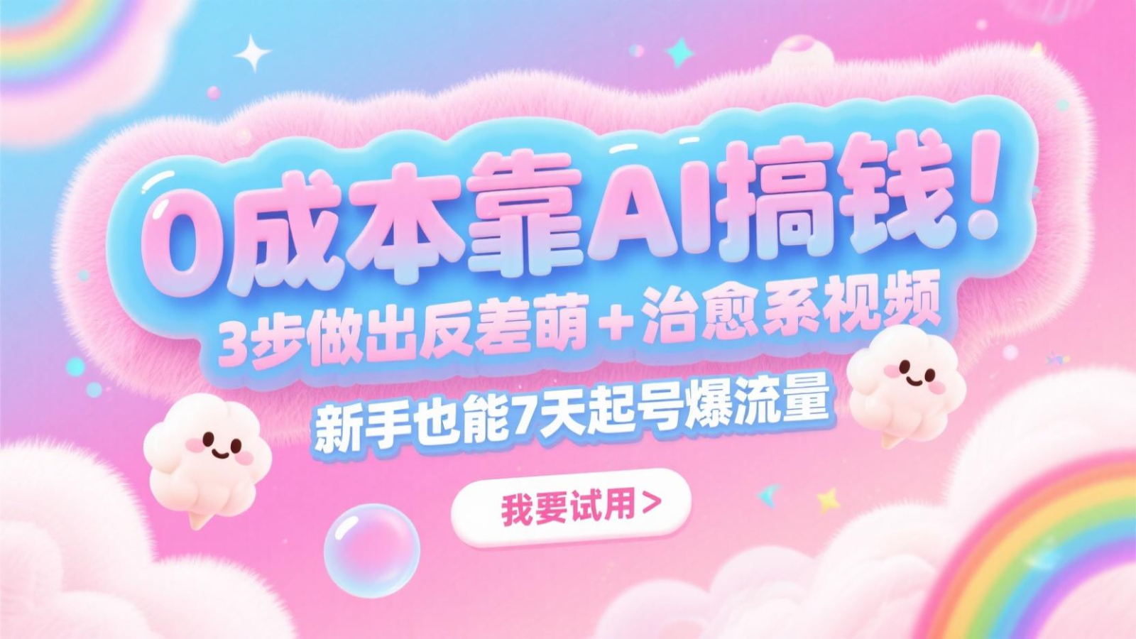 0成本靠AI搞钱!3步做出反差萌+治愈系视频,新手也能7天起号爆流量,月入5位数-资源V站
