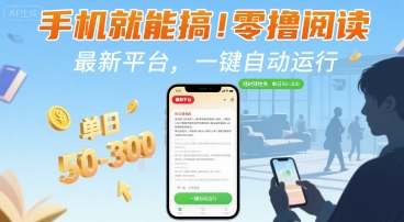 手机就能搞！零撸阅读挂G，最新平台，一键自动运行，随时随地挣，单日50-3张+【揭秘】-资源V站