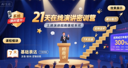 21天在线演讲密训营，王牌演讲招商课程系统-资源V站