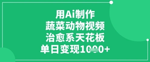 用Ai制作蔬菜动物视频,治愈系天花板,单日变现1k