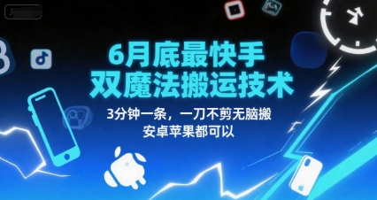 6月底最新快手双魔法搬运技术，3分钟一条，一刀不剪无脑搬，安卓苹果都可以-资源V站
