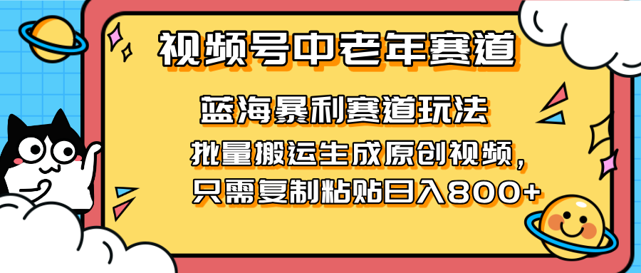 2025视频号中老年短视频蓝海暴利风口！复制粘贴搬运视频单日赚800+，无…-资源V站
