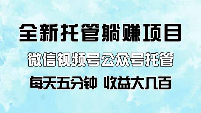 全新托管躺赚项目，微信视频号公众号托管代运营，每天五分钟，收益大几百-资源V站