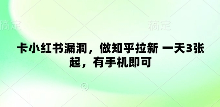 卡小红书漏洞，做知乎拉新 一天3张起，有手机即可-资源V站