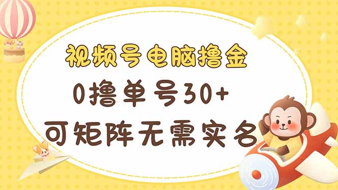 视频号电脑撸金 0撸单号30+ 可矩阵 无需实名多号多得-资源V站