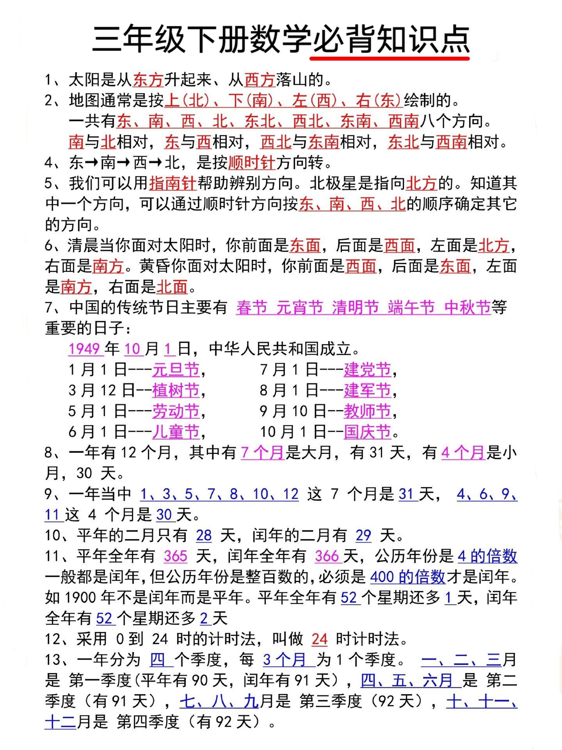 三年级下册数学必背知识点-资源V站