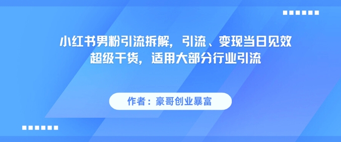 小红书男粉引流拆解，引流、变现当日见效超级干货，适用大部分行业引流-资源V站