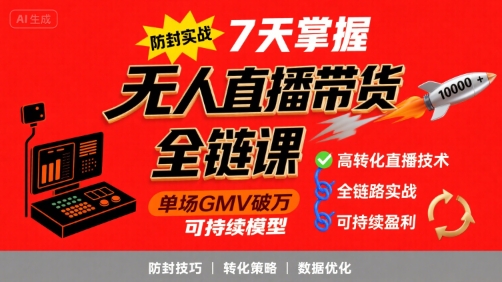 无人直播带货全链防封实战课，7天掌握高转化直播技术，实现单场GMV破万可持续模型-资源V站