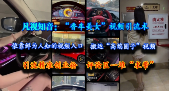 凡视知音：“香车美女”视频引流术，依靠鲜为人知的视频入口，搬运“高端圈子”视频，引流精准创业粉，评论区一堆“求带”-资源V站