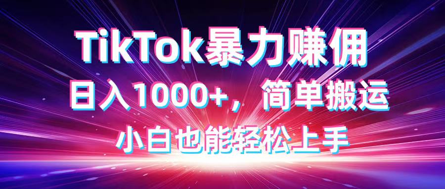 TikTok搬运暴力赚佣，日入1000+，简单搬运，小白也能轻松上手-资源V站