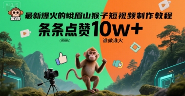 最新爆火的峨眉山猴子短视频制作教程,条条点赞10w+,谁做谁火【教程+提示词】-资源V站