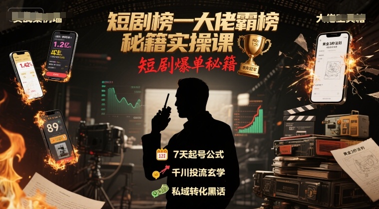 短剧榜一大佬霸榜秘籍实操课，短剧爆单秘籍-资源V站