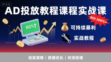 AD投放教程课程实战课，实现广告ROI300%+可持续暴利-资源V站