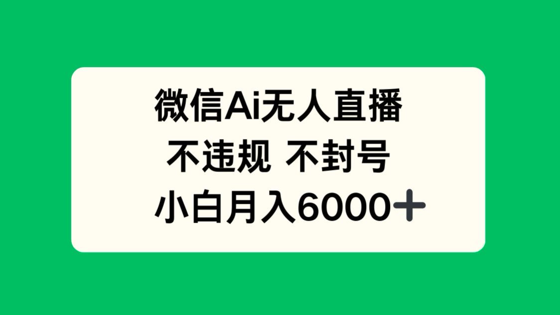 微信AI无人直播，不违规 不封号 ，小白月入6000+-资源V站