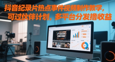 抖音纪录片热点事件视频制作教学，可过伙伴计划，多平台分发撸收益-资源V站