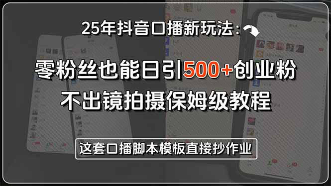 25年抖音口播新玩法：零粉丝也能日引500+创业粉，不出镜拍摄保姆级教程…-资源V站