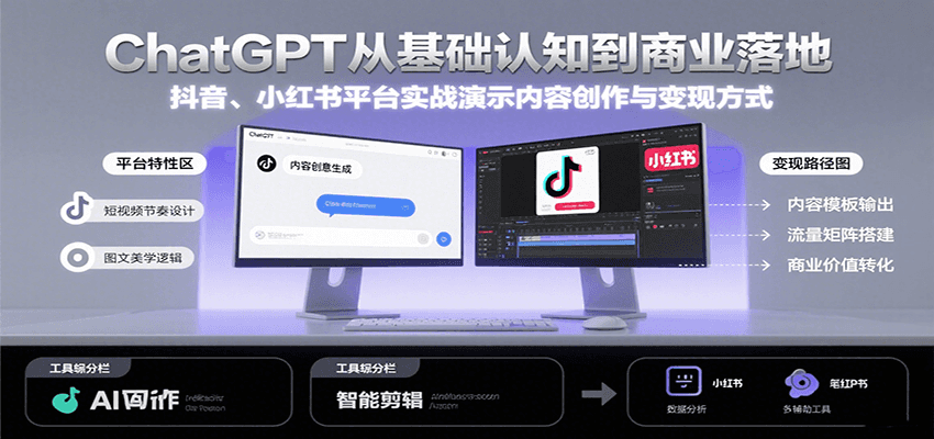ChatGPT从基础认知到商业落地，实战演示抖音、小红书等平台的内容创作与变现-资源V站