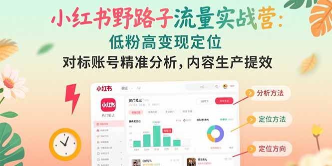 小红书野路子流量实战营：低粉高变现定位 对标账号精准分析 内容生产提效-资源V站