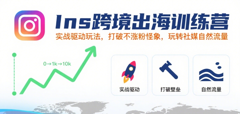 Ins跨境出海训练营，实战驱动玩法，打破不涨粉怪象，玩转社媒自然流量-资源V站