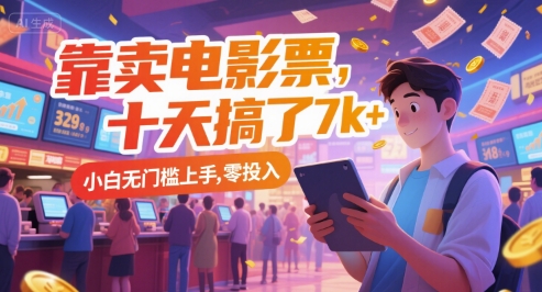 靠卖电影票，十天搞了7k+，小白无门槛上手，零投入【揭秘】-资源V站