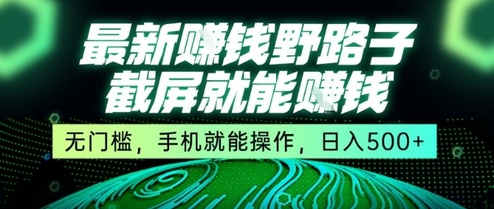 最新野路子截屏就能挣钱，无门槛，手机就能操作，日入5张【揭秘】-资源V站