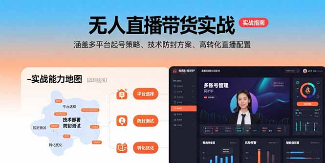 无人直播带货实战，涵盖多平台起号策略、技术防封方案、高转化直播配置-资源V站