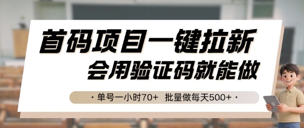 首码项目一键拉新，会用验证码就能做 单号一小时70+，批量做每天5张【揭秘】-资源V站